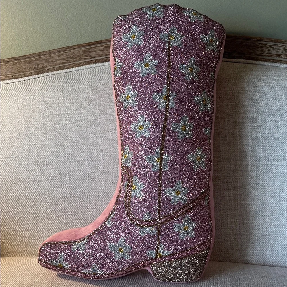 Sparkles Home Pink Daisy Luminous Rhinestone Cowgirl Boot Pillow